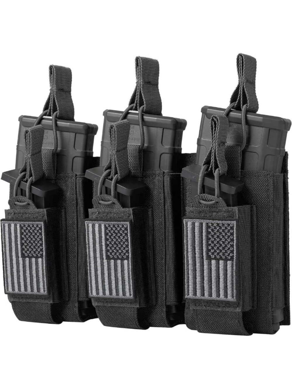 Versatile Open-Top Molle Mag Pouch for 5.56mm, 9mm, AR, AK - USA Flag Patch